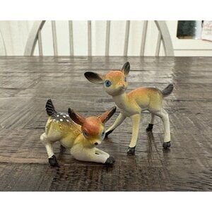 Vintage Hong Kong Anthropomorphic Blue Eyed Hard Plastic Deer Figures 2 Trinkets